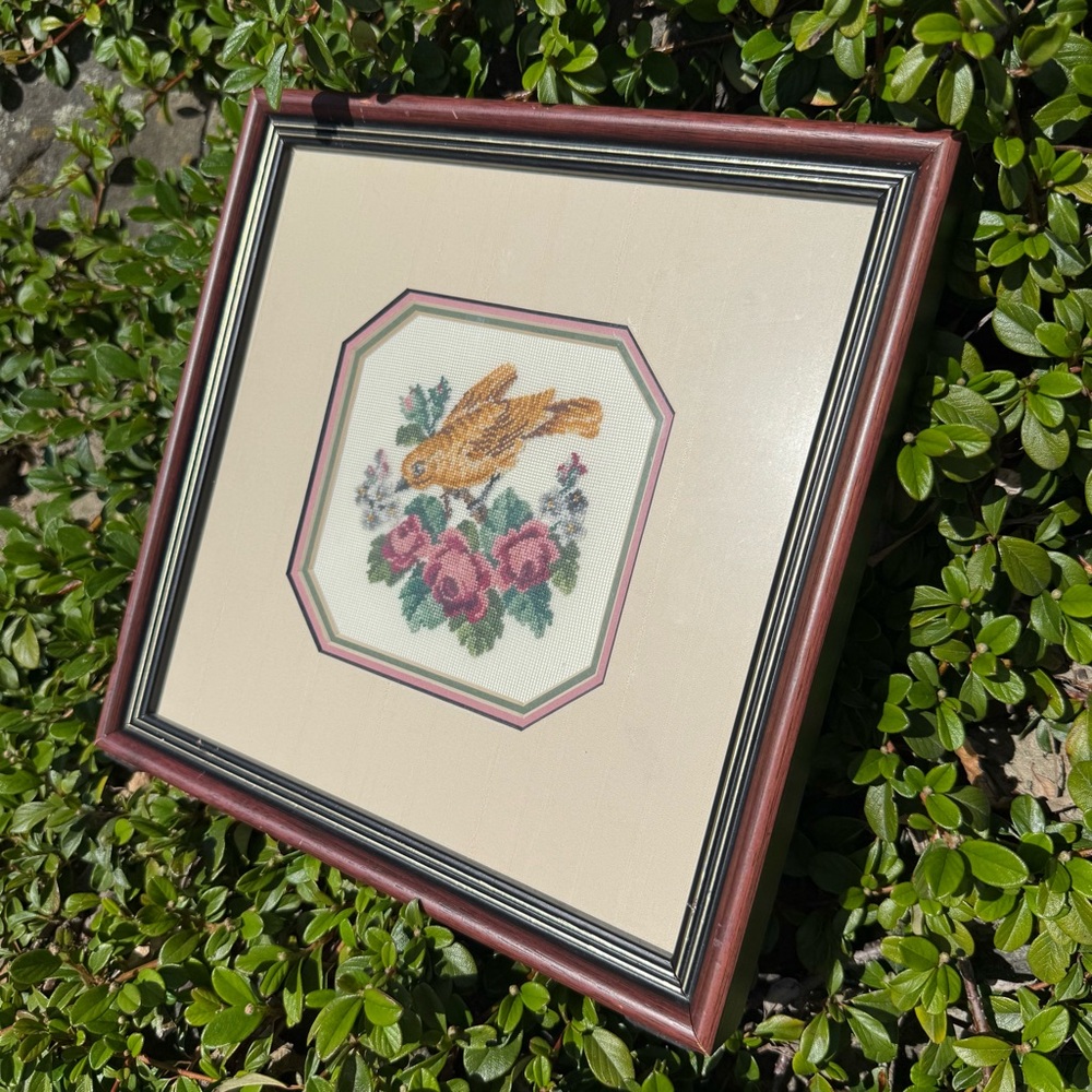 Framed Bird‎ and Floral Embroidery Art - Picture 2 of 4